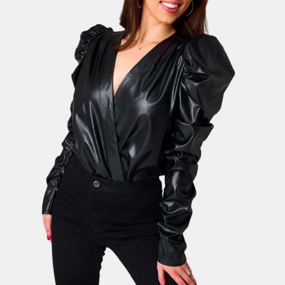 Buddy Love Black Faux Leather Bodysuit